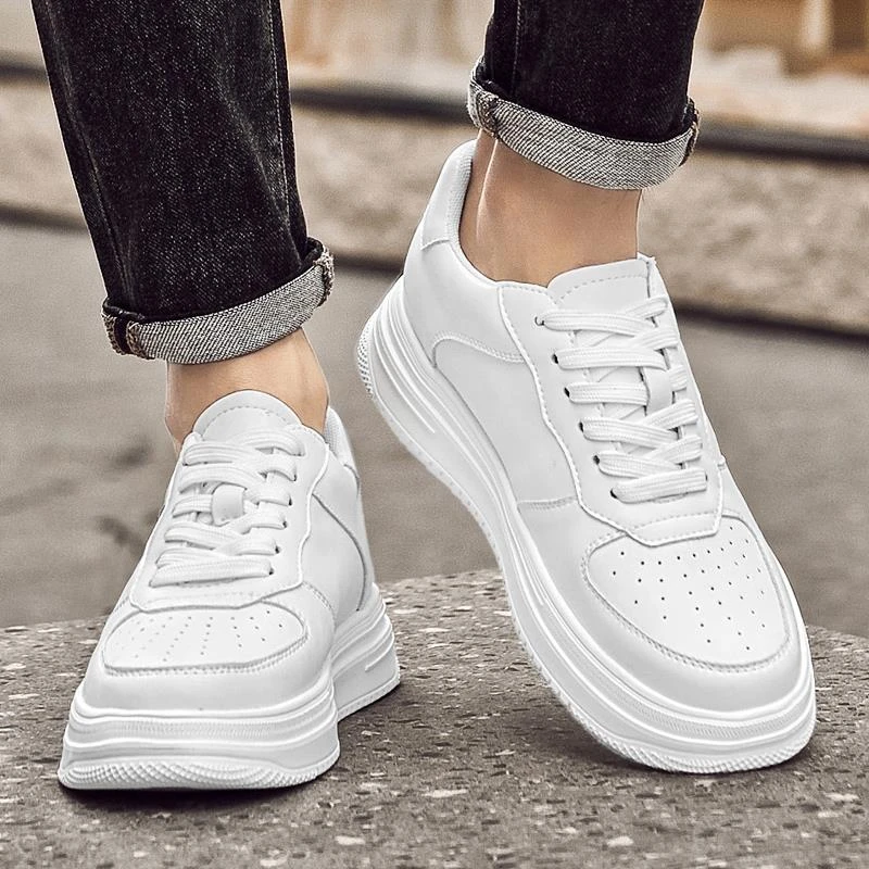 路易圣戈希夏季厚底小白鞋男透气百搭板鞋潮运动休闲隐形内增高鞋