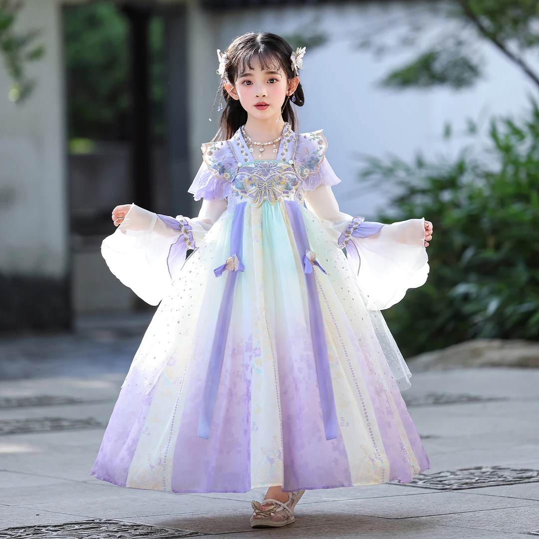 女童汉服中秋连衣裙秋季2025新款儿童古风唐装裙子超仙国风公主裙