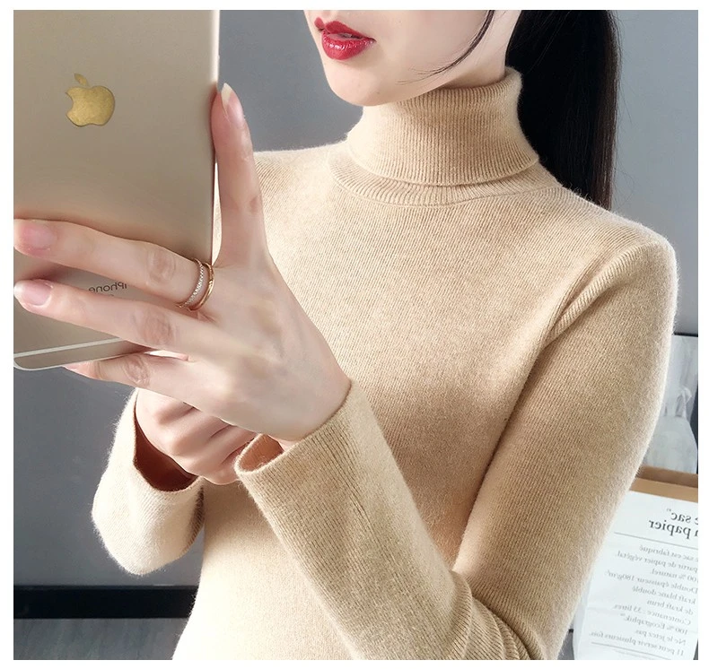 53156-卡其【晶姐优选】两翻领针织修身毛衣纯色上衣女内搭时尚通勤