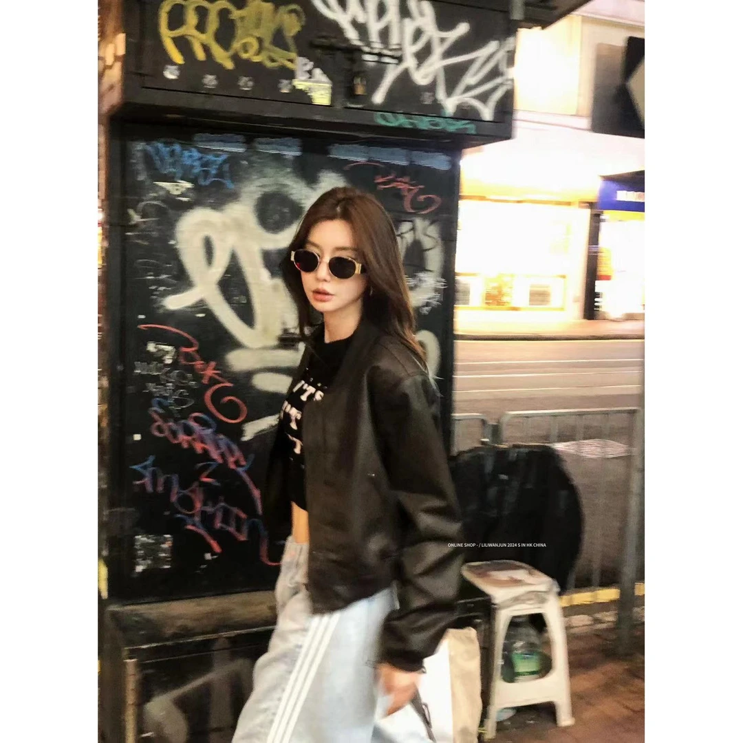 LI婉君【德芙巧克力】早秋百搭机车设计感皮衣女外套LWJ24C3C1510