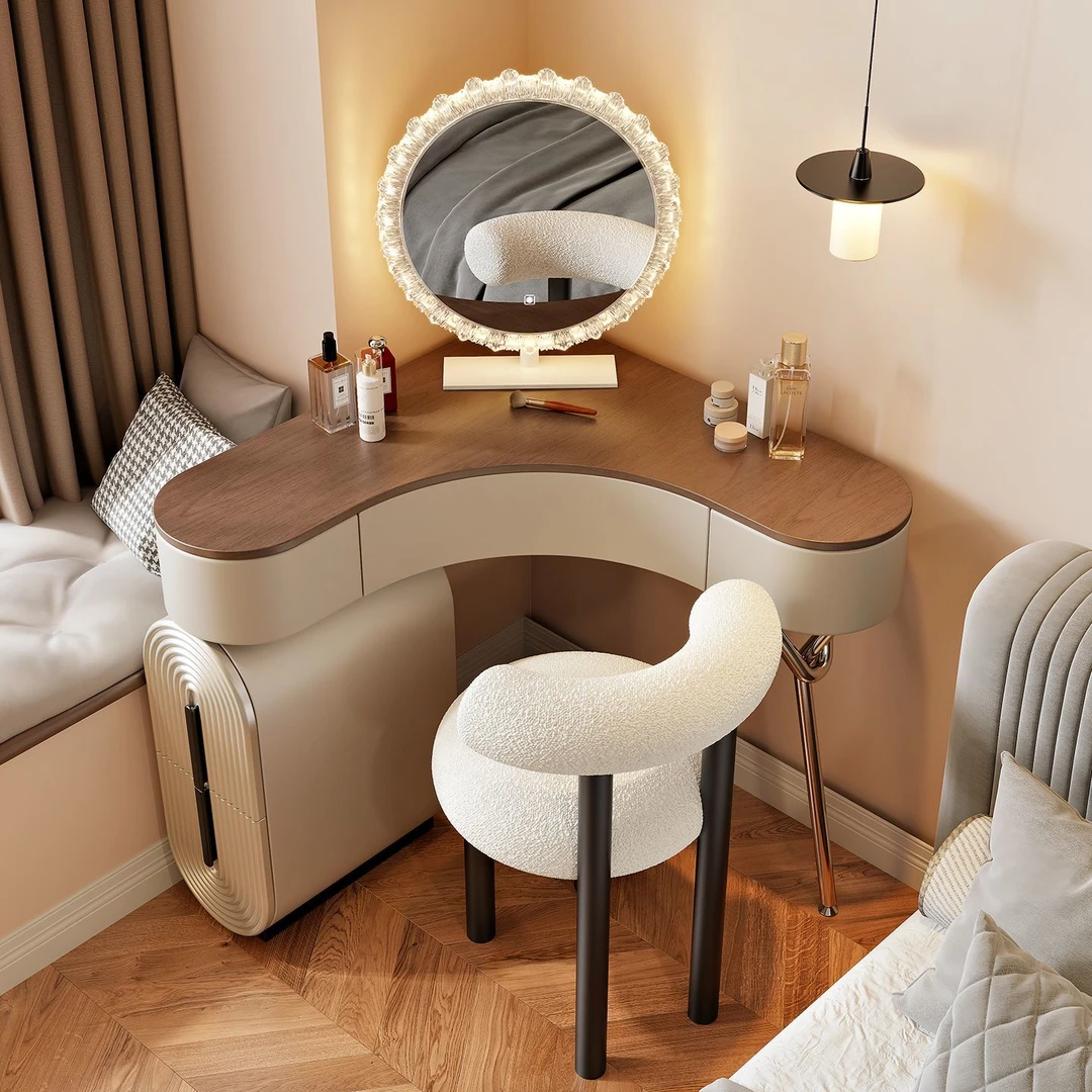 古风极简轻奢卧室小户型梳化妆桌现代简约转角梳妆台床边收纳一体