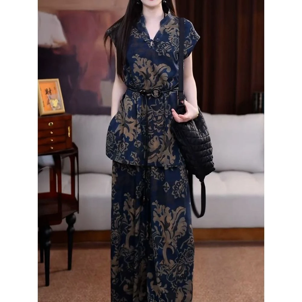 送腰带!优雅端庄贵妇人轻奢气质裤套装2025夏季新款盘扣衬衫+裤子