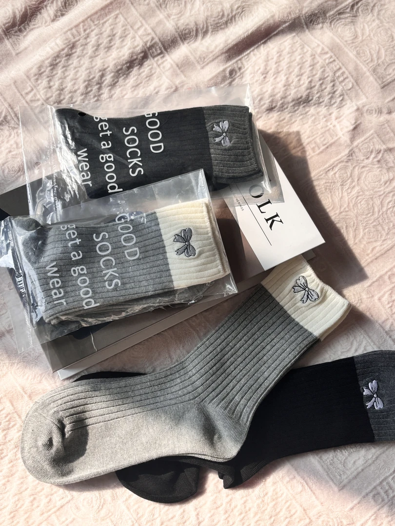 女中筒袜秋冬季网红ins潮韩版日系可爱卡通刺绣蝴蝶结堆堆袜