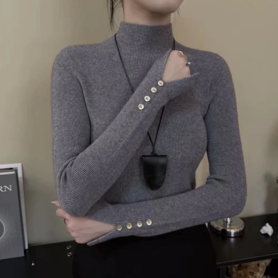 半高领安迪绒毛衣女打底衫2026新款套头内搭上衣针织衫潮188