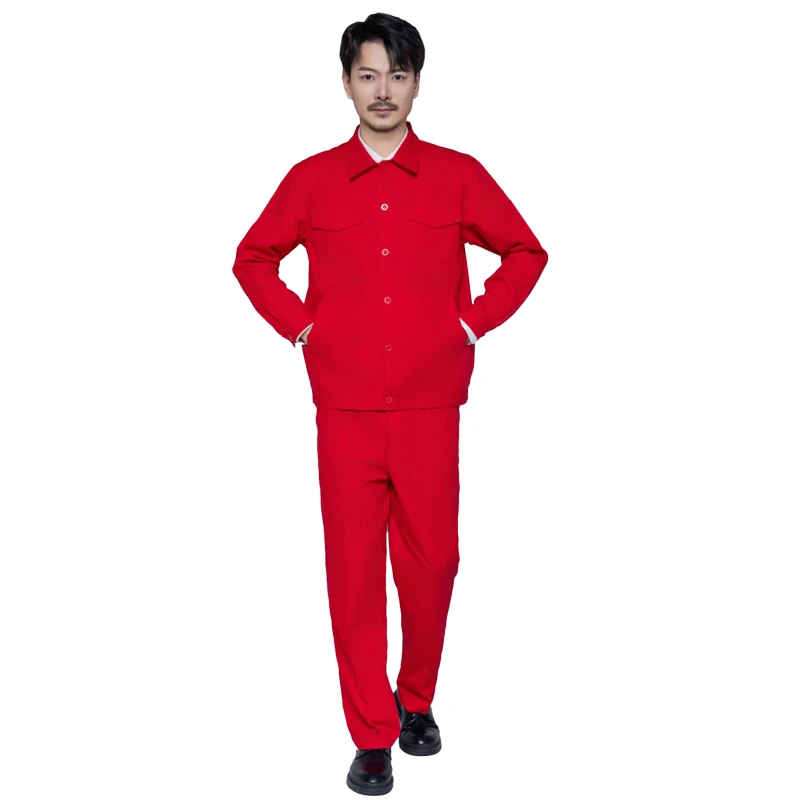 夏季纯棉工作服男套装薄款工装制服透气吸汗长袖厂服劳保服装