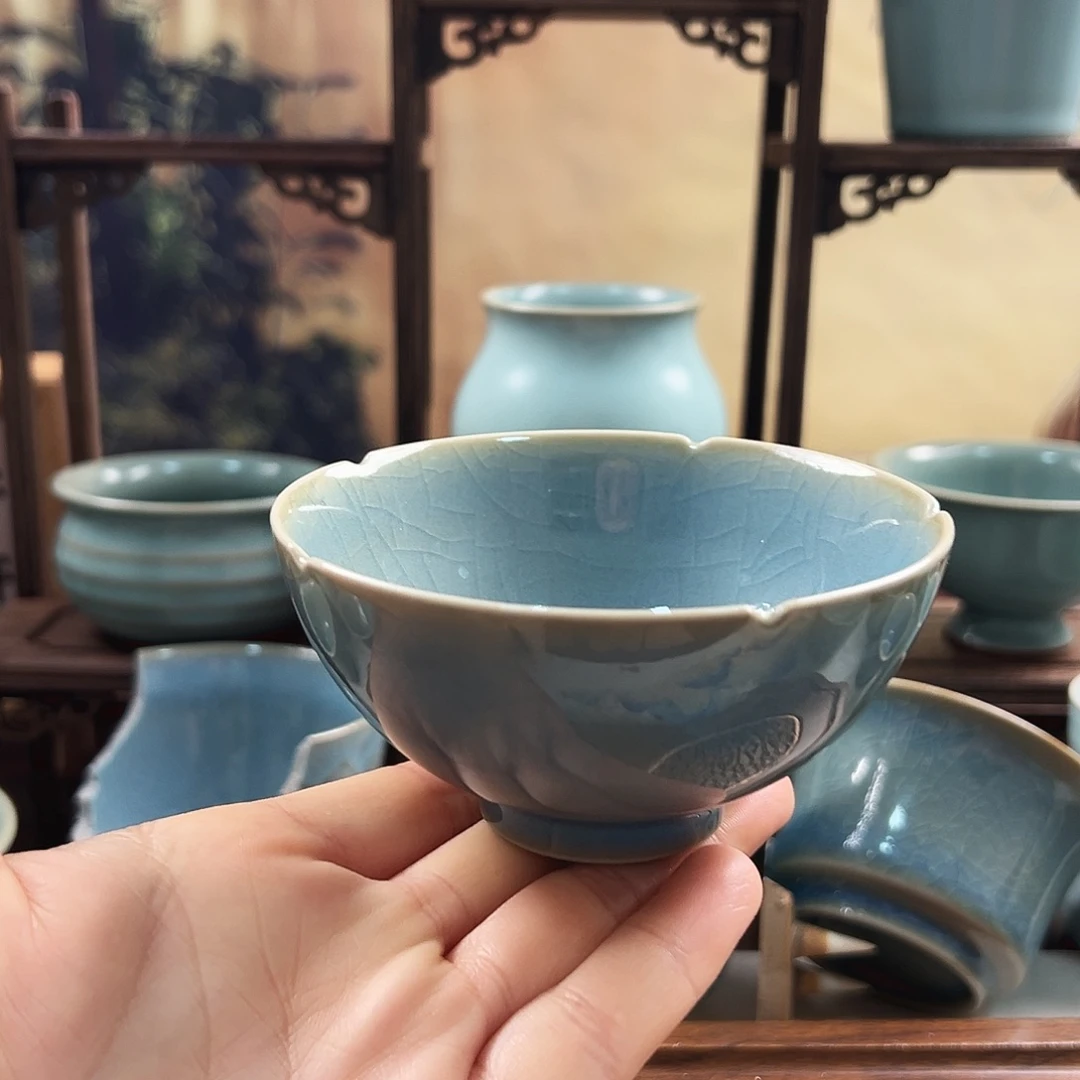天蓝釉水纯手工杯