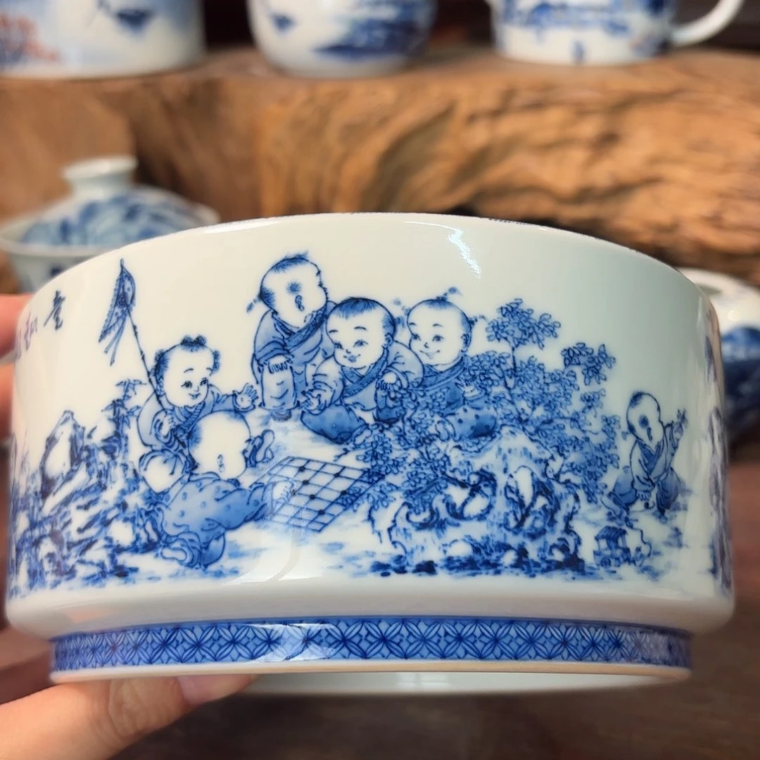 心***风柴窑烧制青花瓷水洗