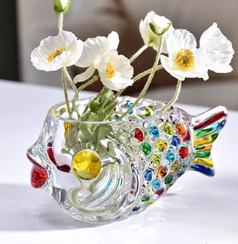 创意鱼形器皿水培绿萝花器桌面摆件客厅彩绘纯手工大号鱼