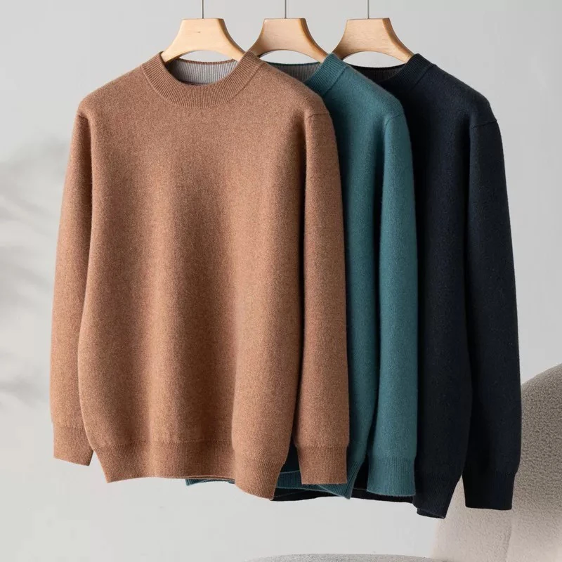 【空气层羊绒衫】100纯山羊绒圆领套头男商务休闲纯羊绒打底衫厚