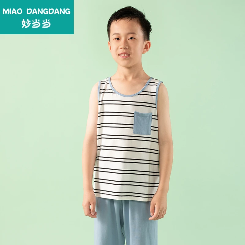 妙当当儿童背心男童夏季竹节棉小男孩睡衣棉质上衣坎肩a类内穿