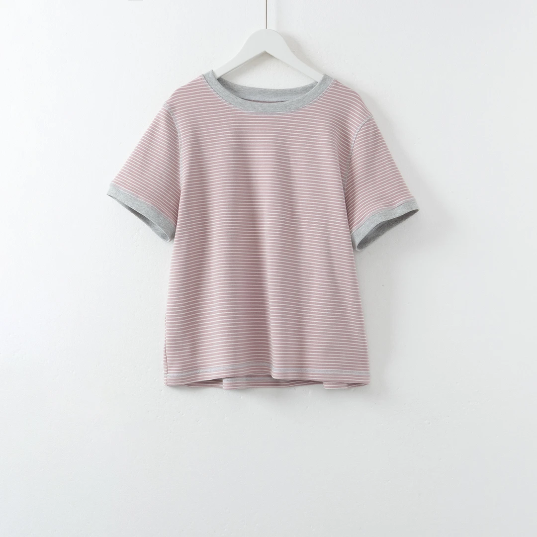 几里与麻【阡陌】百搭休闲条纹撞色T恤 衣长54 胸围108 2022771