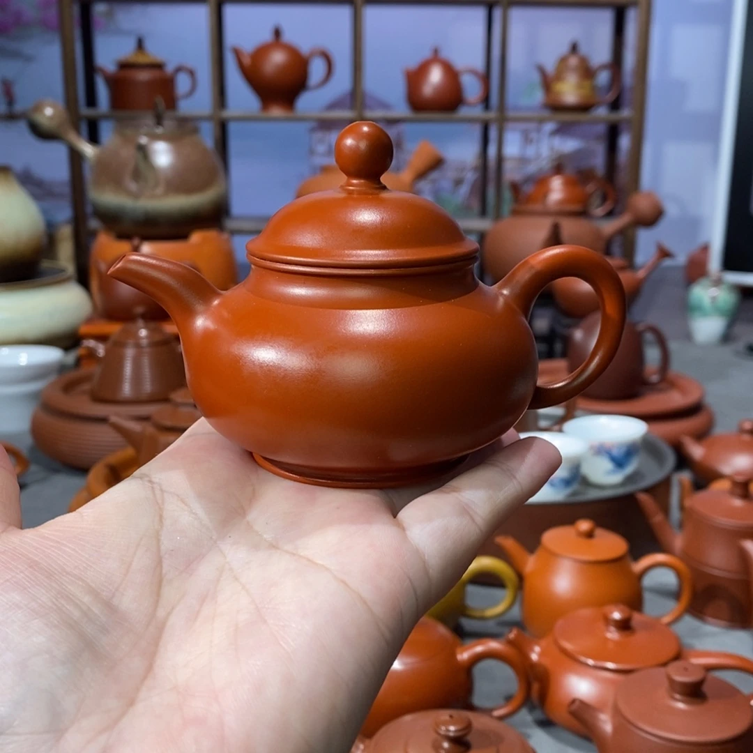 茶壶紫砂荣记大红袍朱泥矮潘壶115cc