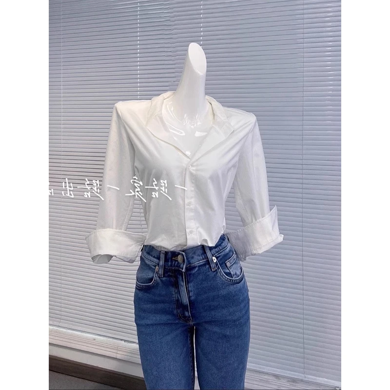 白色防晒长袖开衫衬衫女秋季赵露思同款高级感慵懒风外穿衬衣上衣