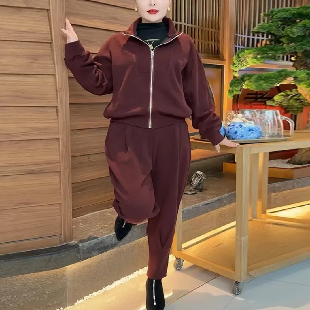 【8818】2025年春季新款欧棉绒拉链开衫时尚洋气显瘦遮肉哈伦套装女