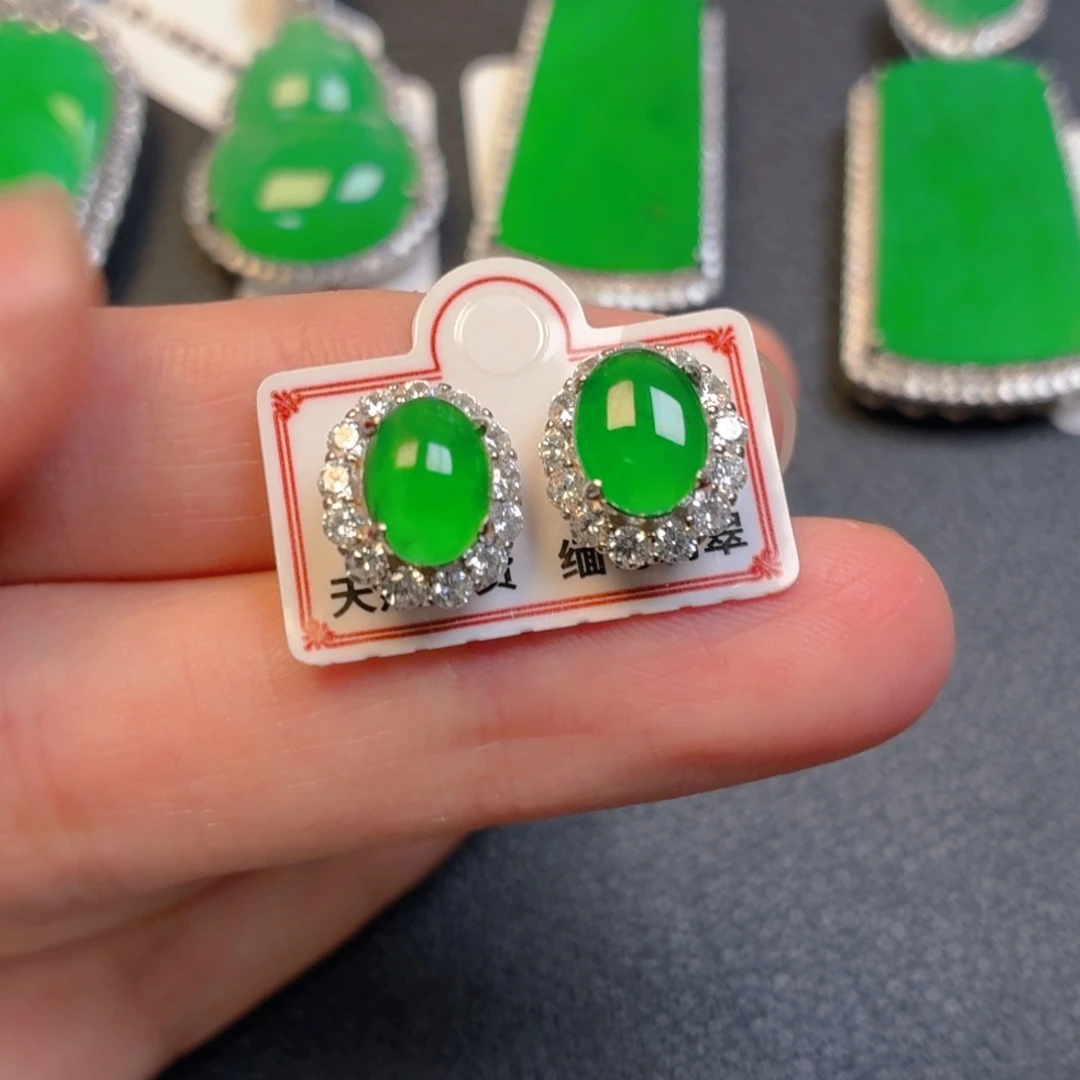 翡翠银S925镶嵌吊坠(不含链)耳钉