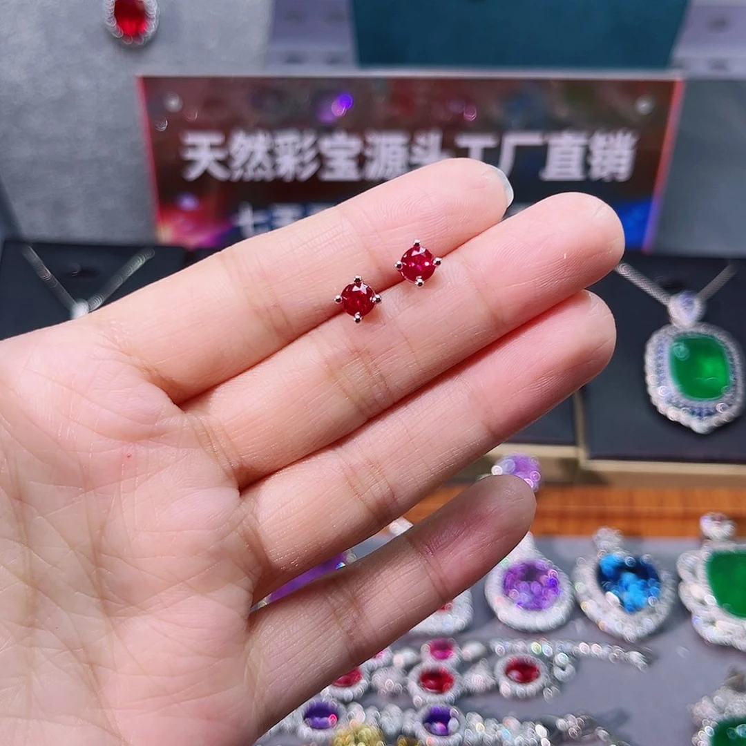 银S925镶嵌耳饰红宝石w 2