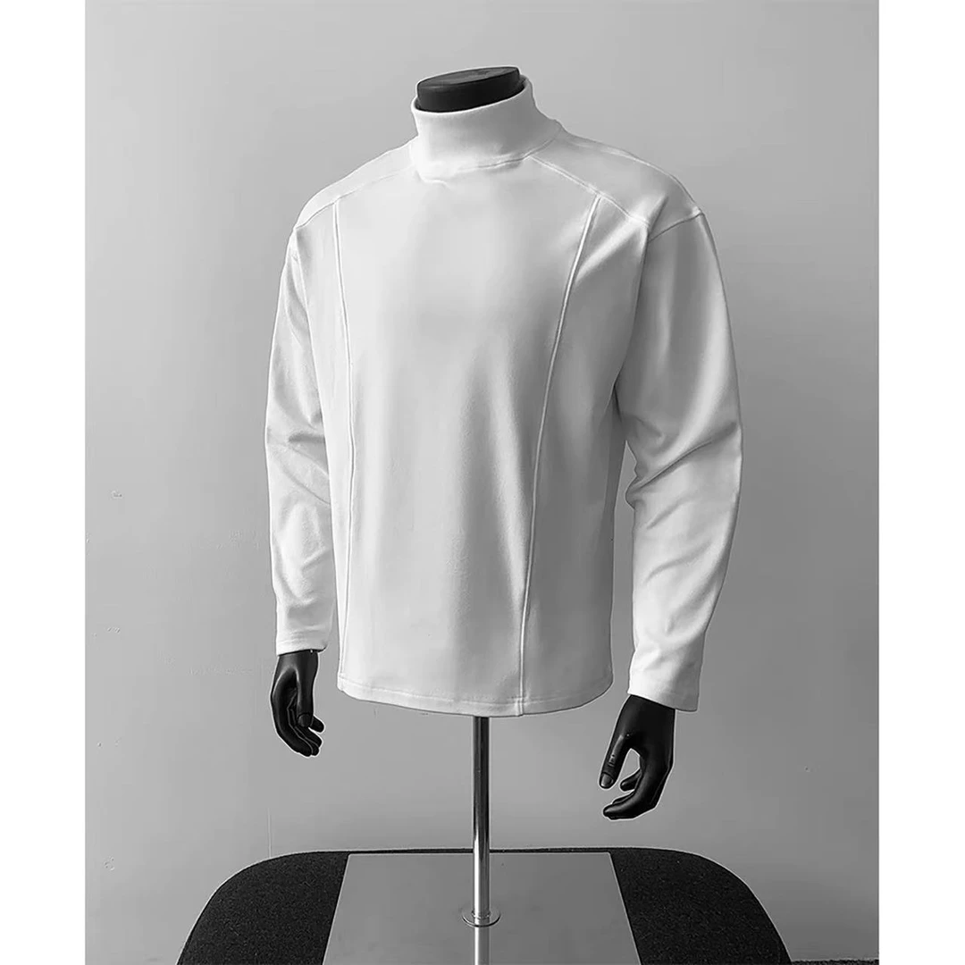 解构拼接高领长袖T恤男秋冬打底内搭cleanfit德绒保暖卫衣潮-018