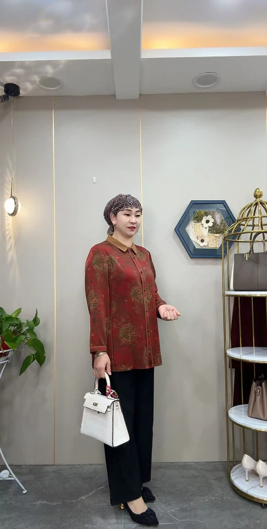 w1836高品质缎面妈妈衬衣