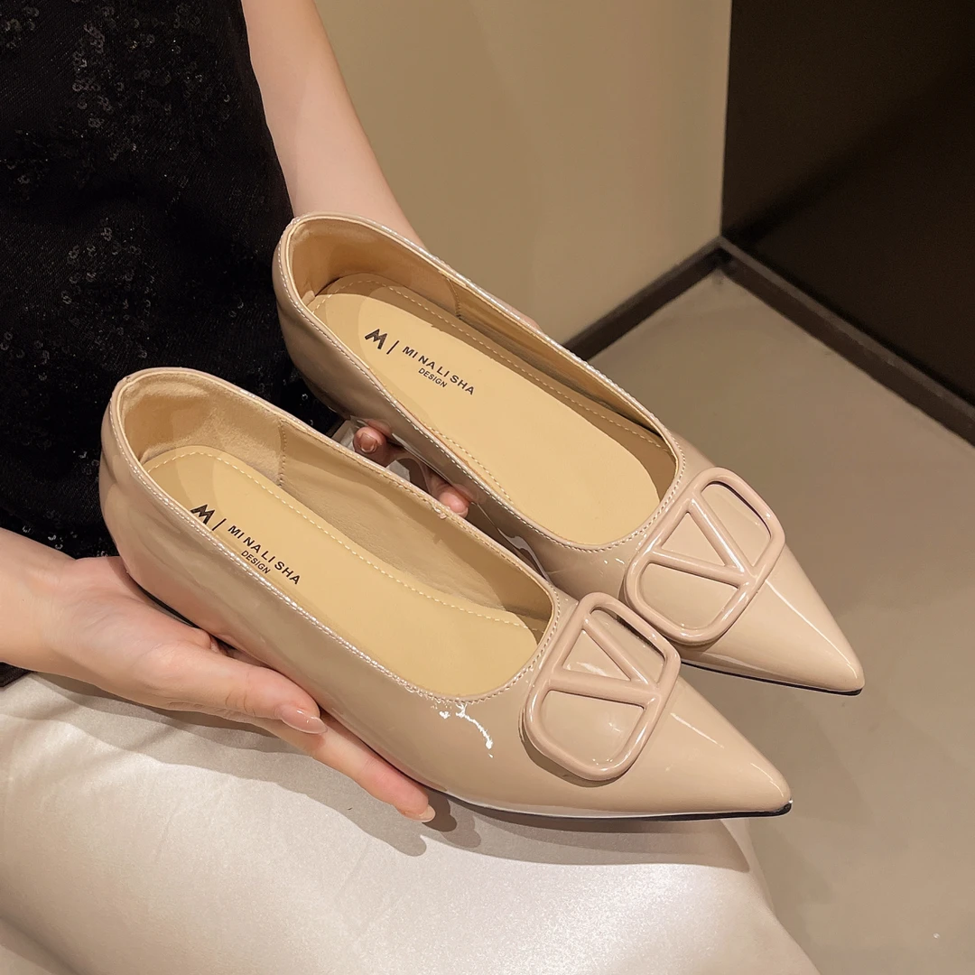 法式裸色内增高单鞋女春秋季浅口尖头瓢鞋2025新款御姐范女神鞋子