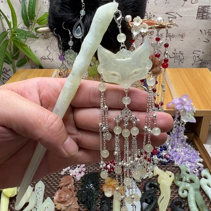合金蛇纹石玉发饰
