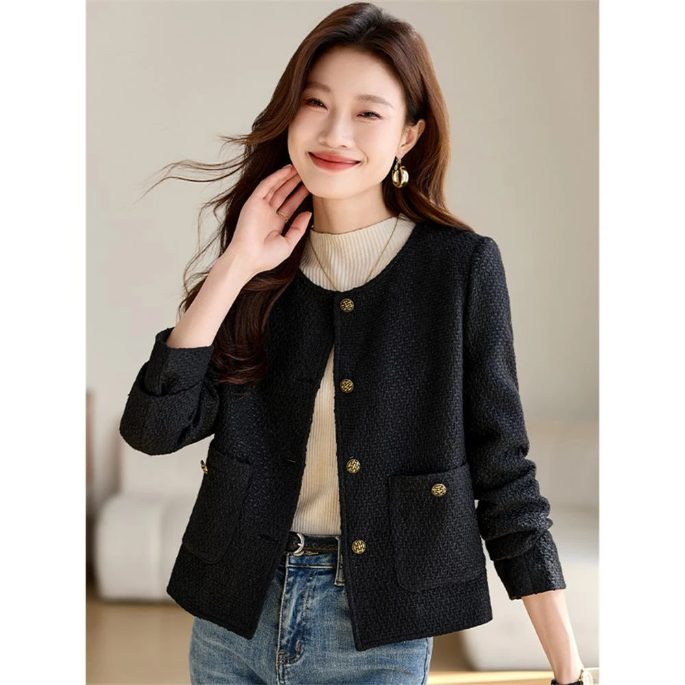 黑色修身小香女式秋冬季服装2025新款秋冬女士款妈妈秋季短款优雅