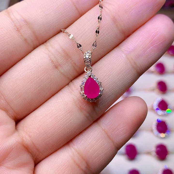 红宝石颈饰银S925镶嵌