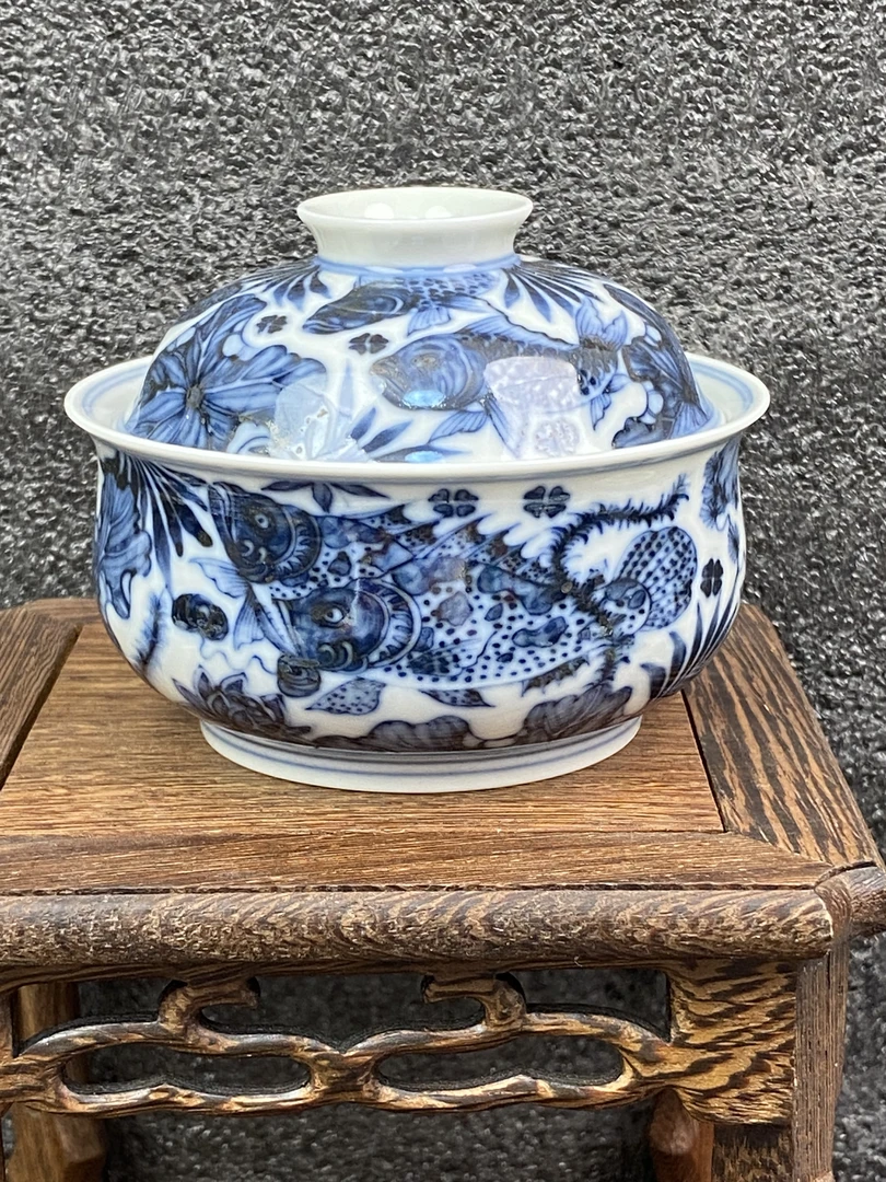 老方柴窑鱼藻盖碗