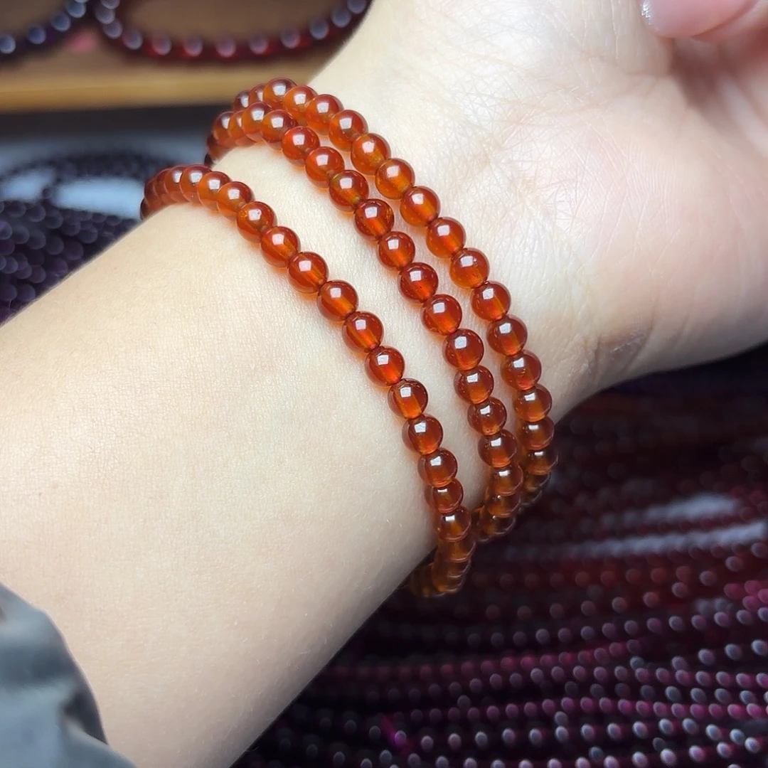 石榴石手链未镶嵌卡4.6橙红三圈毕业级