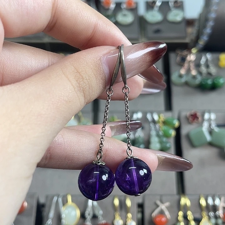 银S925镶嵌耳饰紫晶12左右