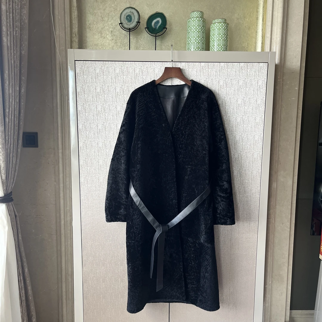 【寒冰纪】羊毛革羊皮羊皮毛一体外套时尚纯色气质百搭休闲