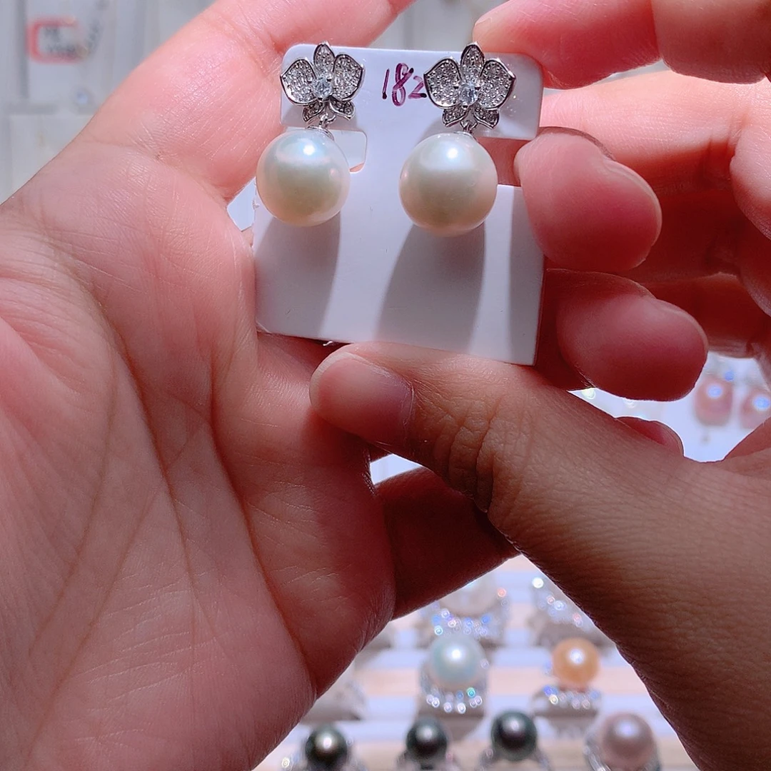 淡水珍珠耳饰银S925镶嵌CC11.8mm