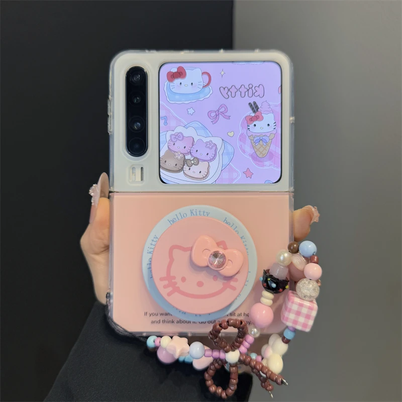 适用华为purax典藏版折叠屏手机壳pocket2蓝粉蝴蝶结kt猫磁吸支架