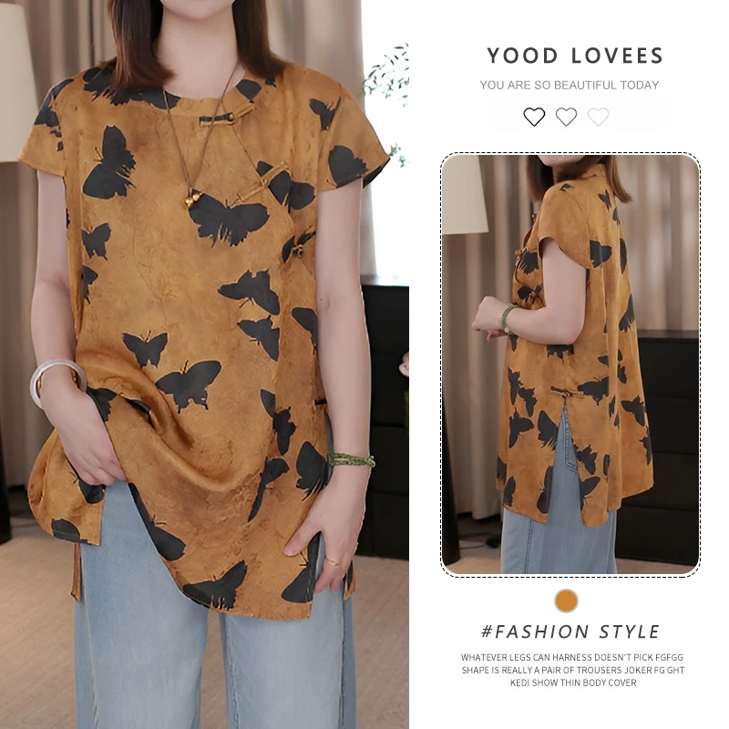 新中式国风2025夏季新款斜襟蝴蝶印花衬衫高级感轻奢百搭显瘦上衣