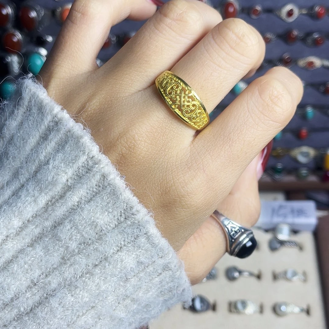 玻璃足银戒指银镀金