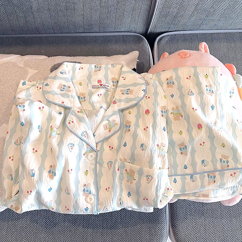 【三件套樱桃小熊】云朵绵夏季短袖可爱卡通睡衣少女家居服套装睡衣