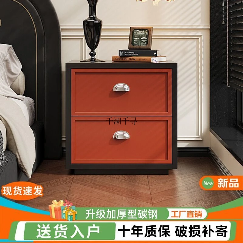家用简约轻奢抽屉式收纳柜 | 世沃美式复古铁艺圆角长方形床头柜