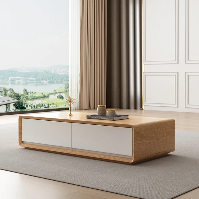 北欧简易茶几电视柜组合简约现代小户型客厅家用茶桌原木白色整装