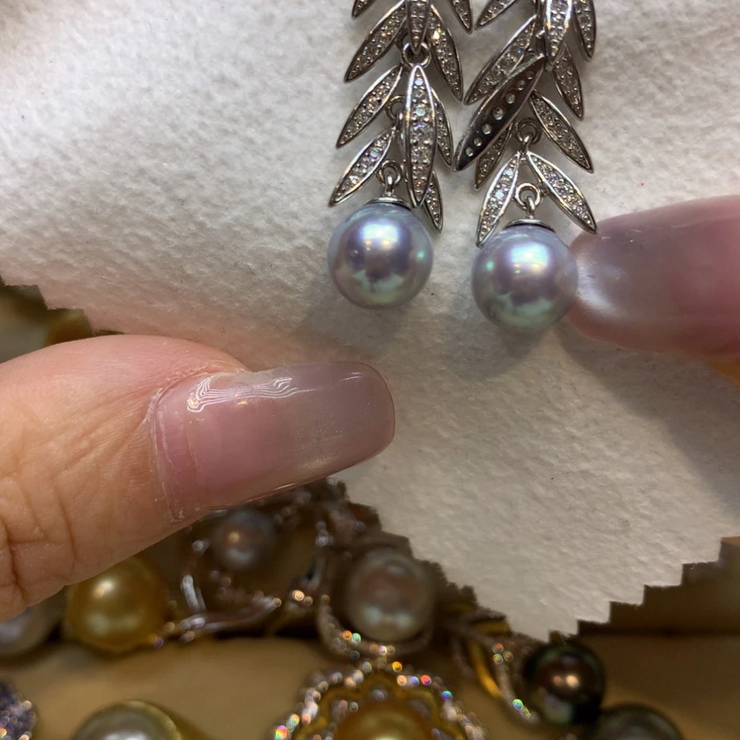 银S925镶嵌耳饰海水珍珠