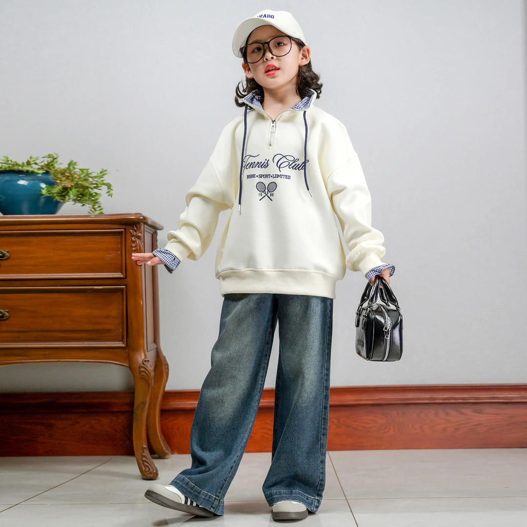 女童套装2025新款洋气儿童时髦卫衣两件套中大童女孩春秋装牛仔裤