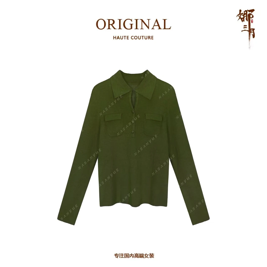 【极简风】复古简约文艺翻领小口袋秋冬款羊毛衫6229