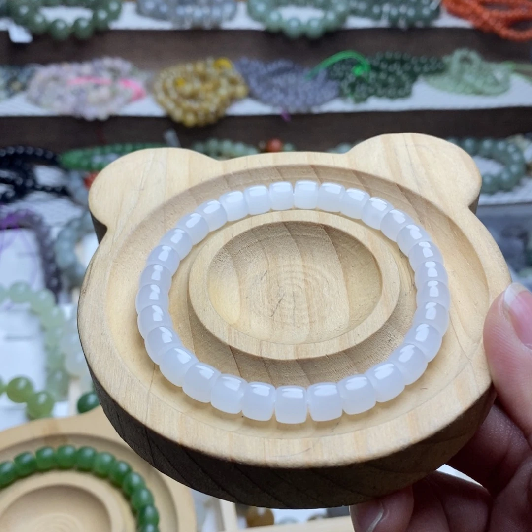 和田玉手链未镶嵌7mm高白冰一级白直切手串