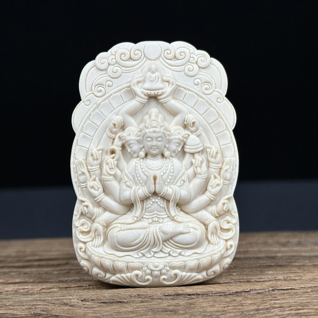 H4620天然猛犸牙 雕刻千手观音48*70.2*19.5mm支持鉴定 假一罚四