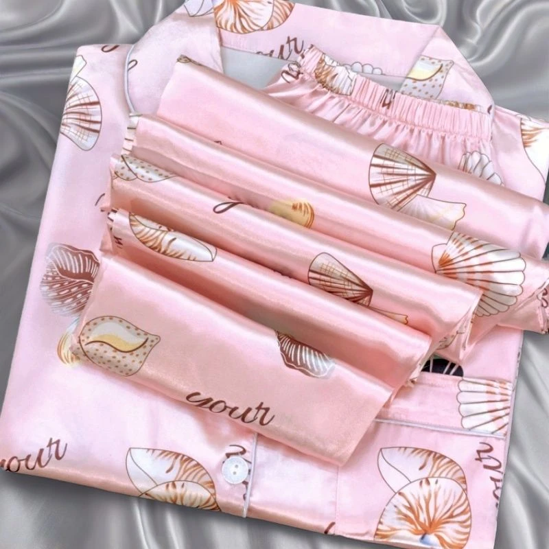 冰丝睡衣女春秋季长袖长裤套装2025新款粉贝壳夏天薄款女士家居服