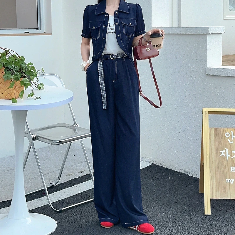 拉夏贝尔牛仔三件套女套装女2025夏季新款时尚气质高雅显瘦高级感