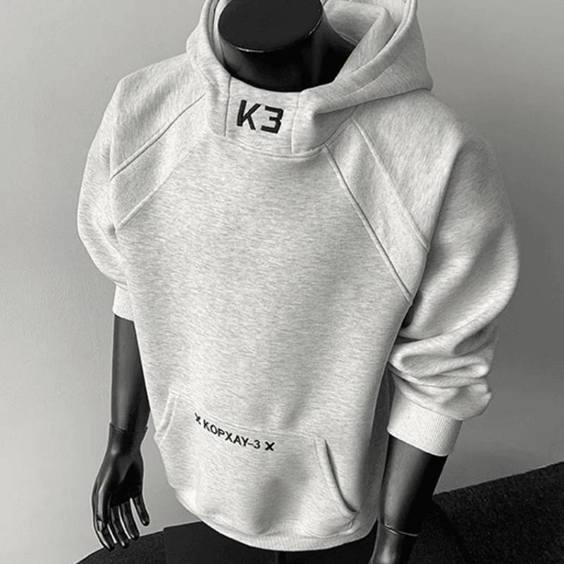 K3印花重磅大码300连帽卫衣男秋潮牌设计感boxy版型拼接立领外套