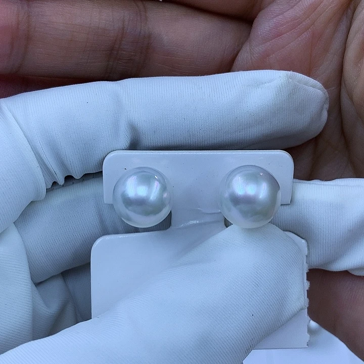 快***y18K金镶嵌耳饰海水珍珠澳白
