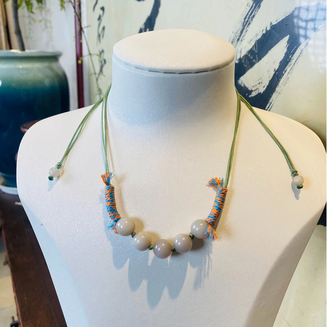 和田玉烟紫手工编织颈链