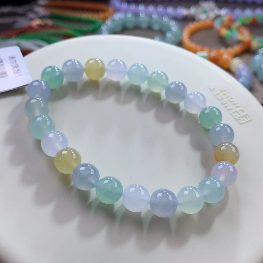 未镶嵌手链翡翠冰胶梦幻淡彩马卡龙手串 卡8