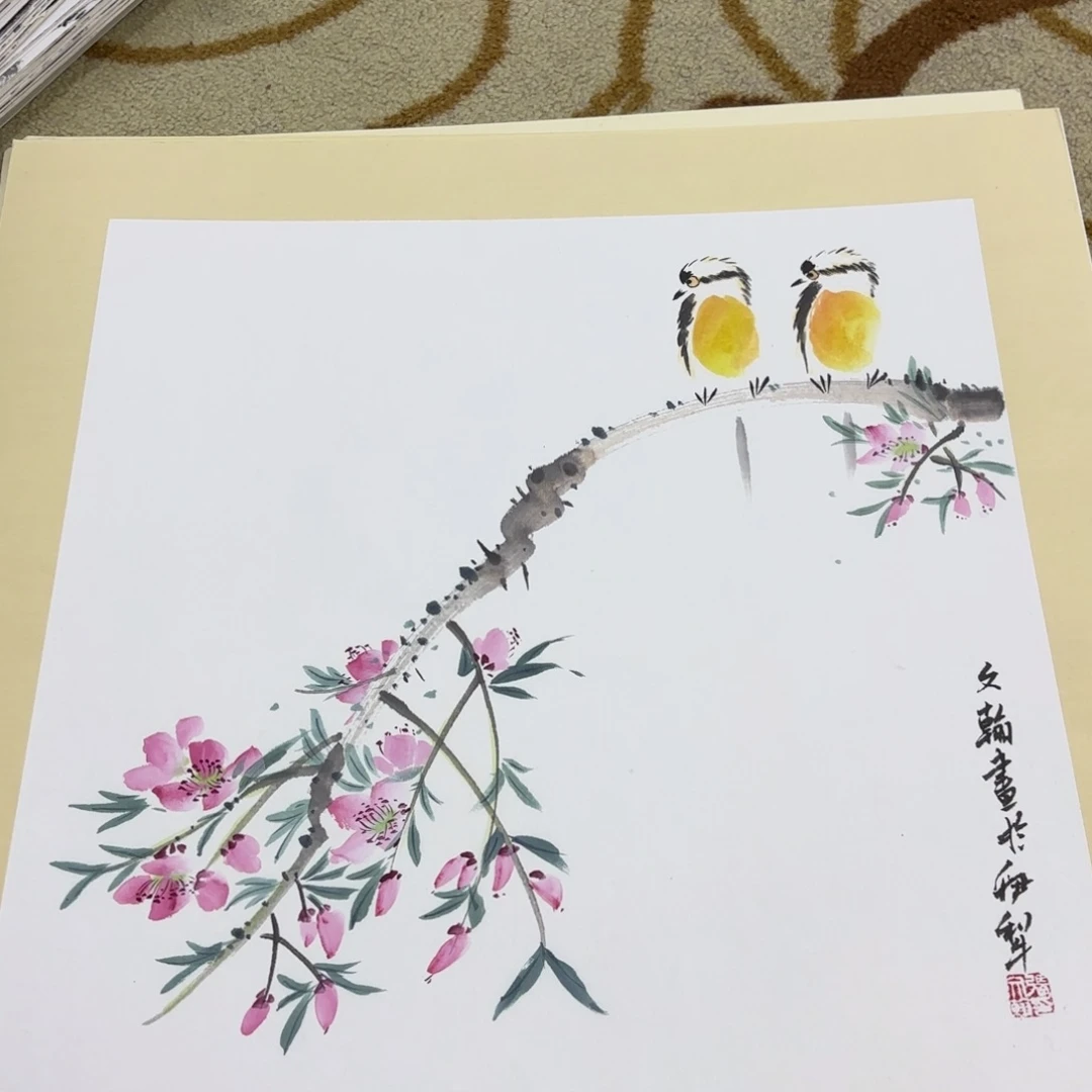 国画斗方卡纸花鸟