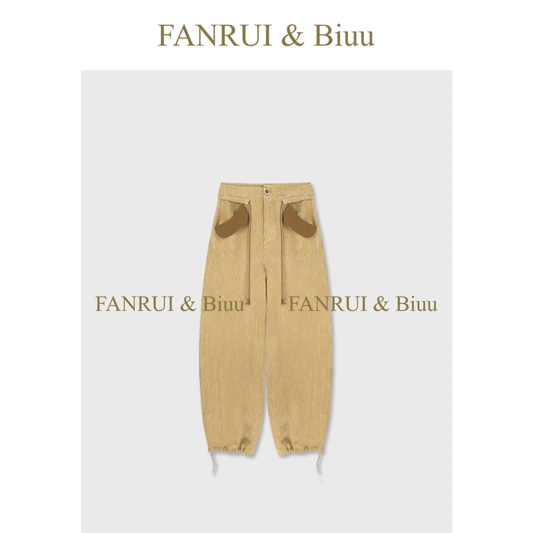 FANRUI/泛芮 「垂坠韵律」银狐绒螺纹束脚原创加绒加厚阔腿裤B19887